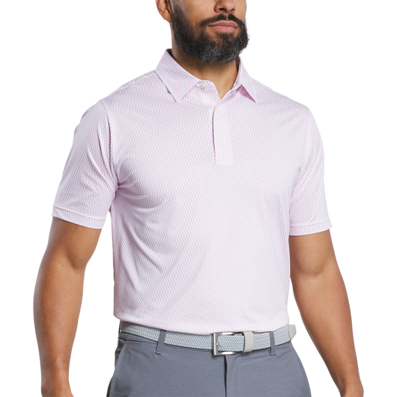 FootJoy Lisle Wiggle Print Polo- White/Skyway/Pink Lemondae