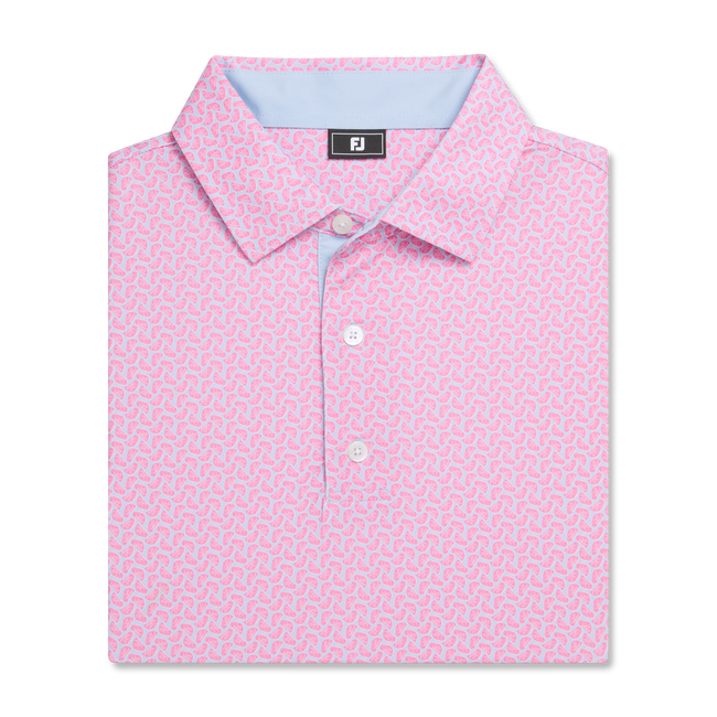 FootJoy Citrus Print Lisle Polo- Pink Lemonade/ Skyway