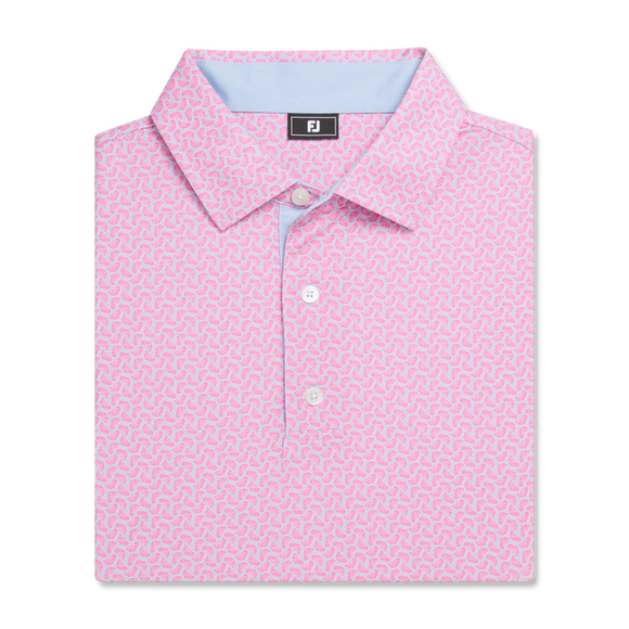 FootJoy Citrus Print Lisle Polo- Pink Lemonade/ Skyway