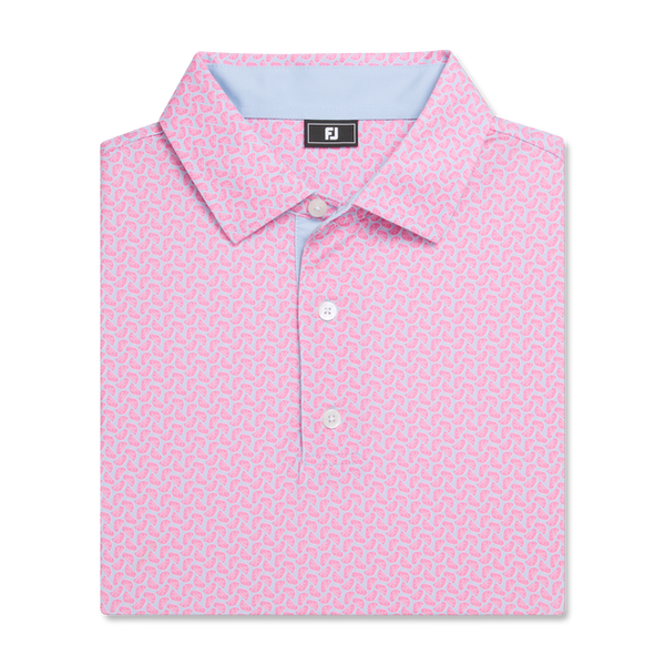 FootJoy Citrus Print Lisle Polo- Pink Lemonade/ Skyway