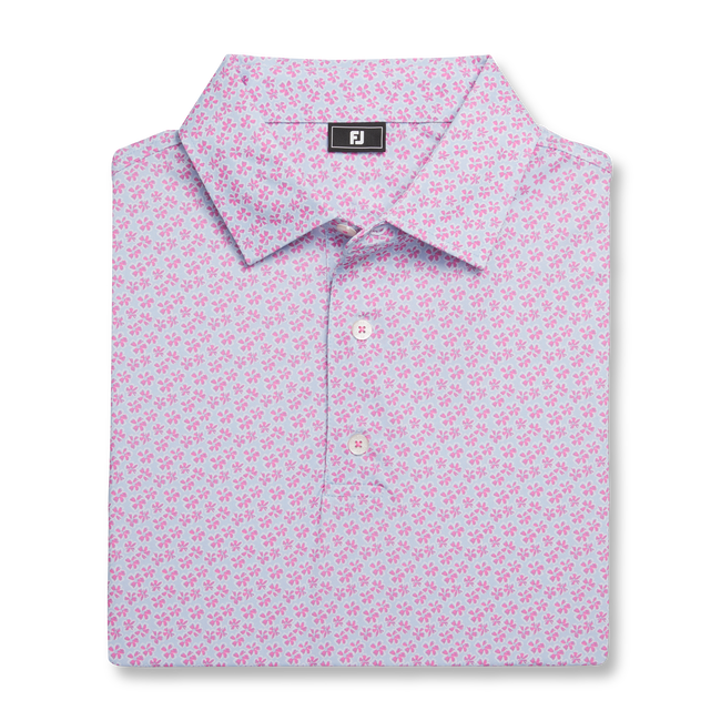 FootJoy Floral Sketch Print Lisle Polo- Pink Lemonade/ Skyway