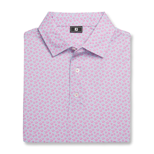 FootJoy Floral Sketch Print Lisle Polo- Pink Lemonade/ Skyway
