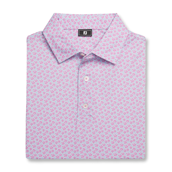 FootJoy Floral Sketch Print Lisle Polo- Pink Lemonade/ Skyway