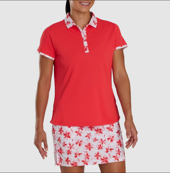 FootJoy Women's Floral Trim Short Sleeve Polo- Red