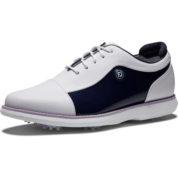(取寄) フットジョイ レディース トラディションズ ゴルフ シューズ FootJoy women FootJoy Traditions Golf Shoes White/Navy Patent FootJoy 2024 Women's Traditions Golf Shoe- White/Navy/Purple