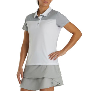 FootJoy Women's Lisle Dot Print Yoke Polo- White