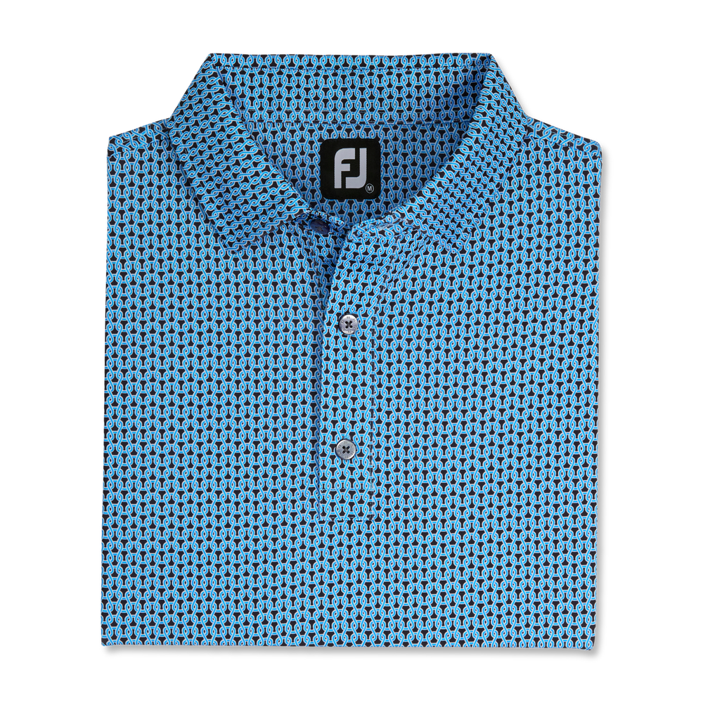 FootJoy Loop Print Lisle Polo- Black/French Blue/White