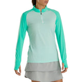 FootJoy Women's Long Sleeve Sun Protection Polo- Jade/White