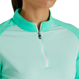 FootJoy Women's Long Sleeve Sun Protection Polo- Jade/White