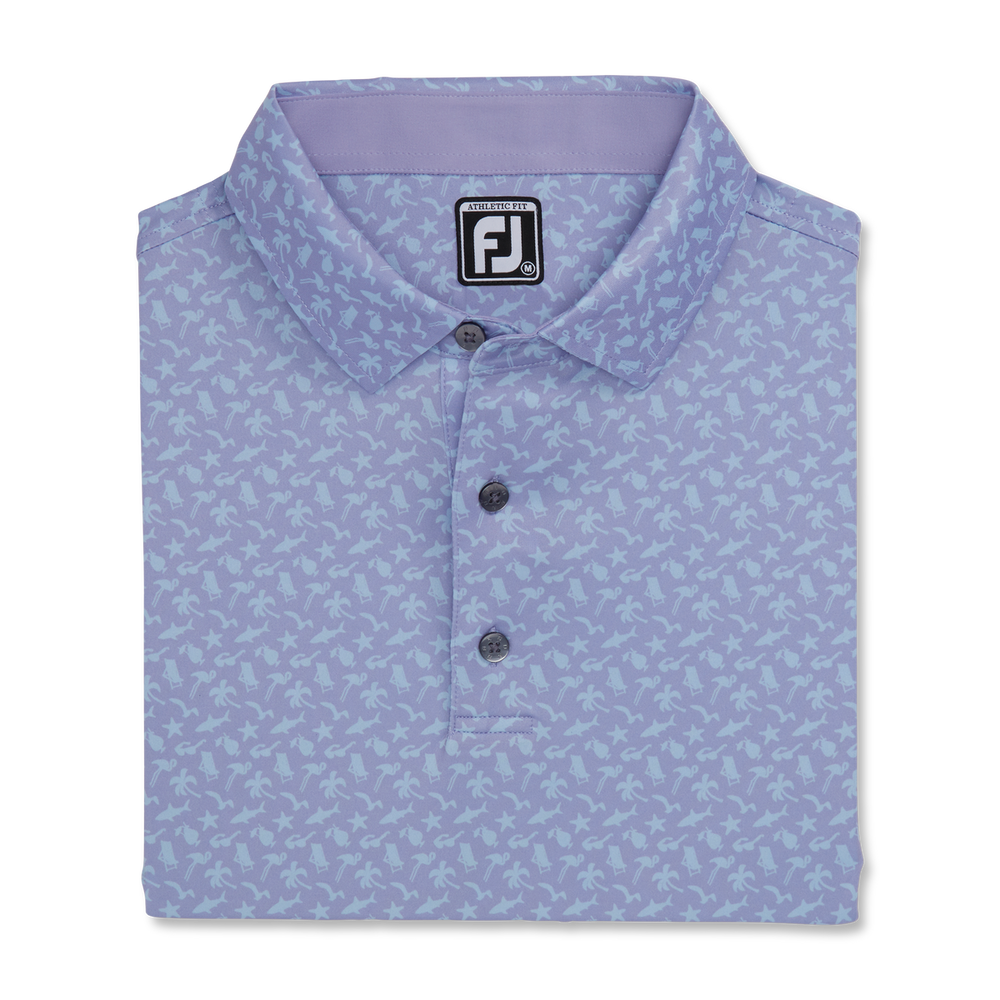 FootJoy Men's Athletic Fit Beach Print Polo- Iris/Sky