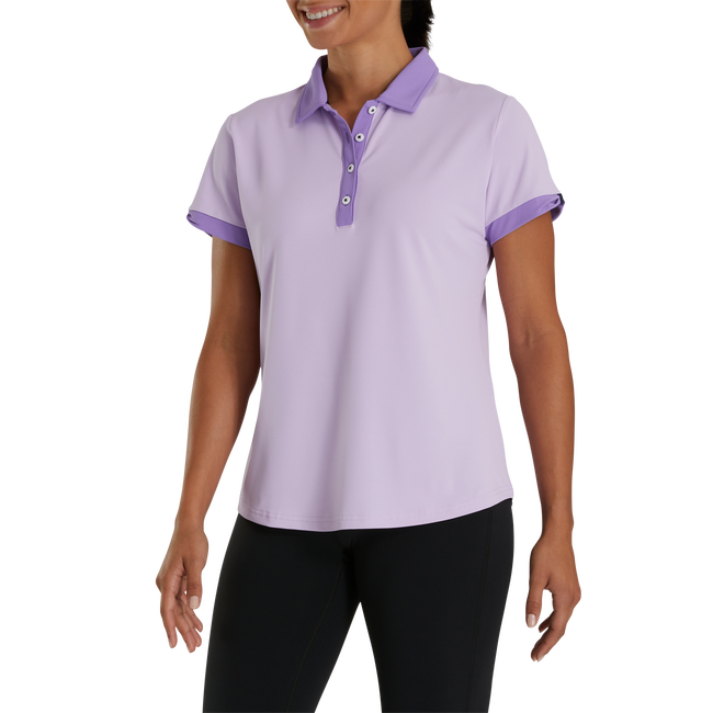 FootJoy Women's Short Sleeve Color Block Polo- Purple Cloud