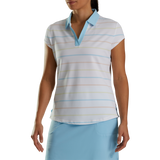 FootJoy Women's Cap Sleeve Birdseye Stripe Polo- White/Blue
